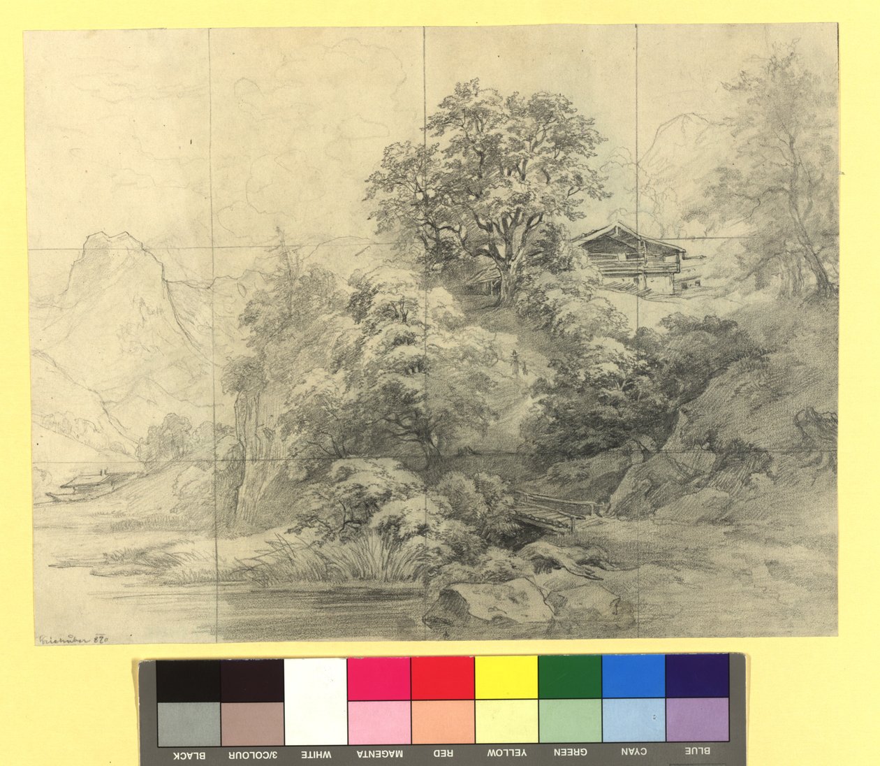 Mountain Landscape with Farmsteads by Josef Kriehuber
