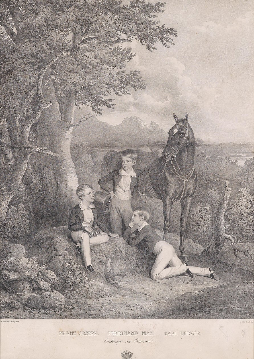 The Archdukes Franz Joseph, Ferdinand Max, Carl Ludwig 1844 by Josef Kriehuber