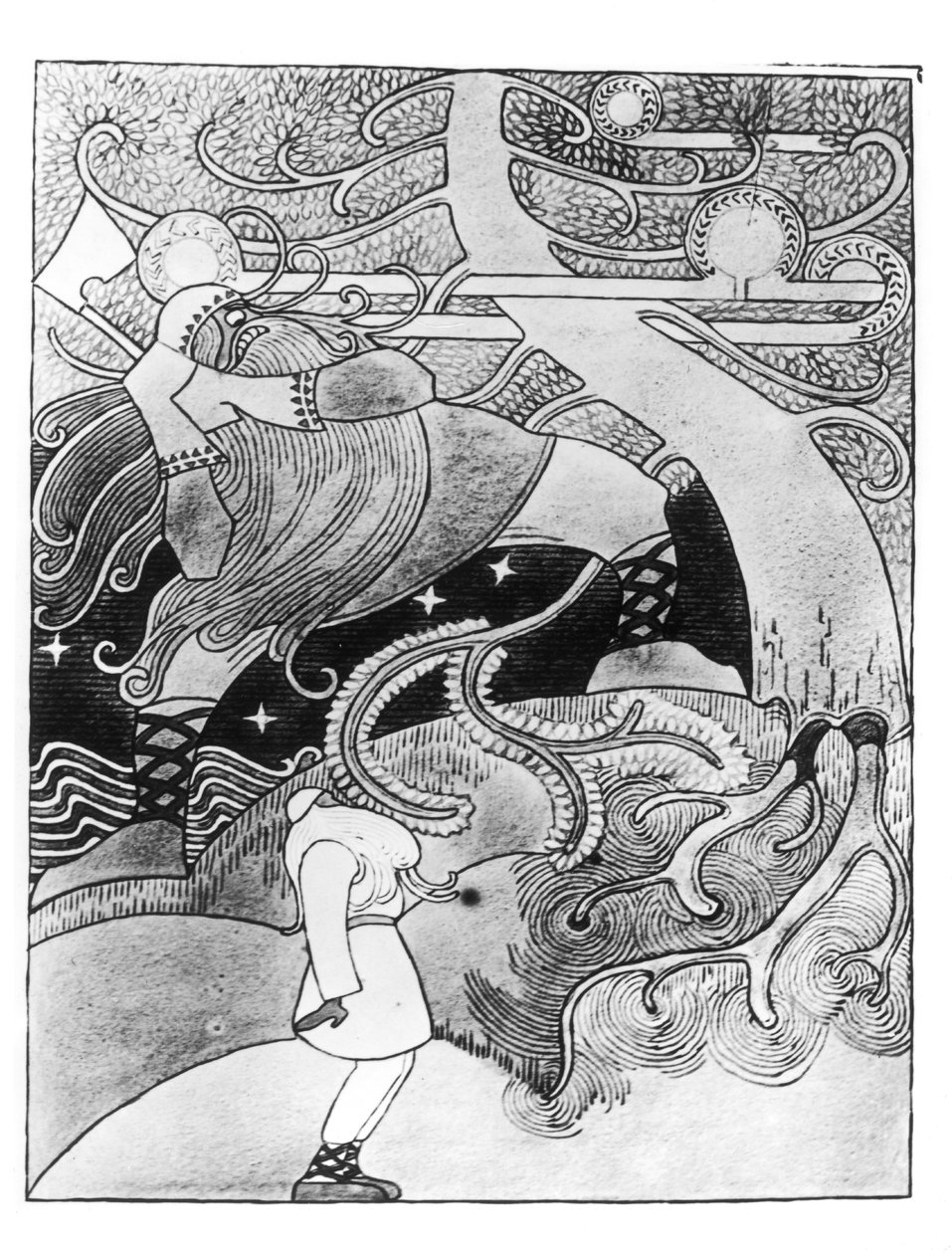 The Enormous Oak Tree is Cut Down, illustration from 'Kalevala ...