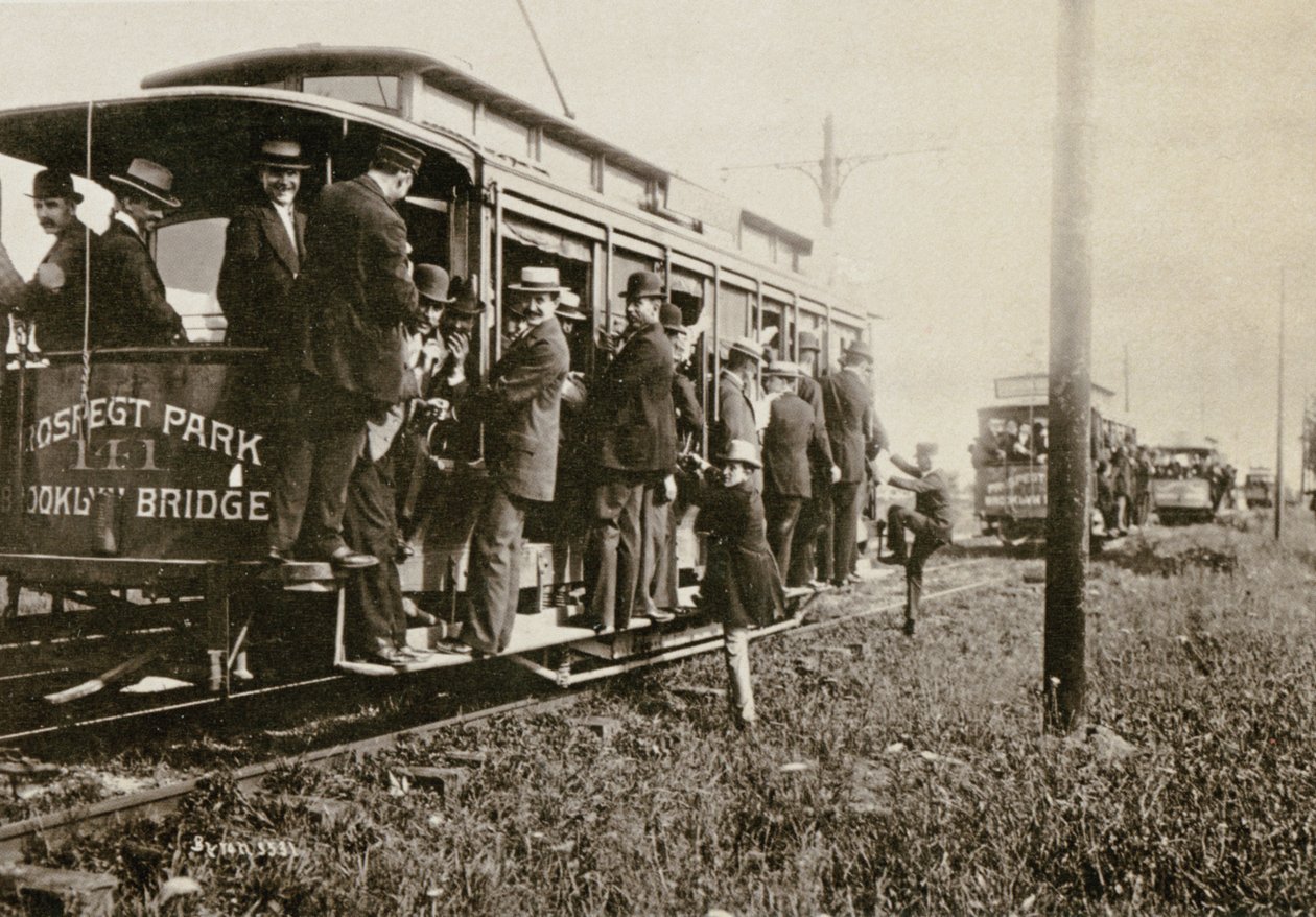 Brooklyn trolleys bound for Coney Island, New York City, c.1897 by Joseph Byron