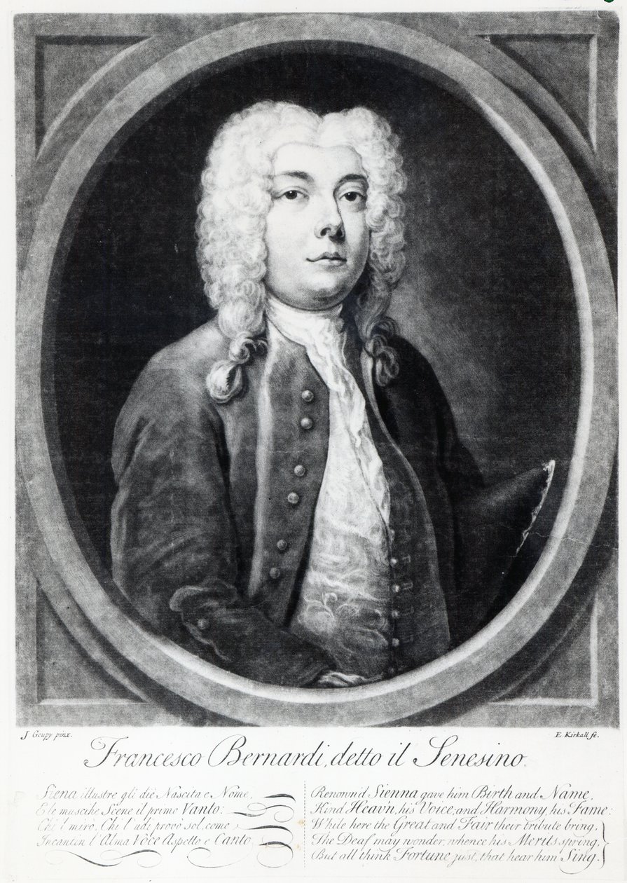 Francesco Bernardi Senesino, Engraved by Elisha Kirkall by Joseph Goupy