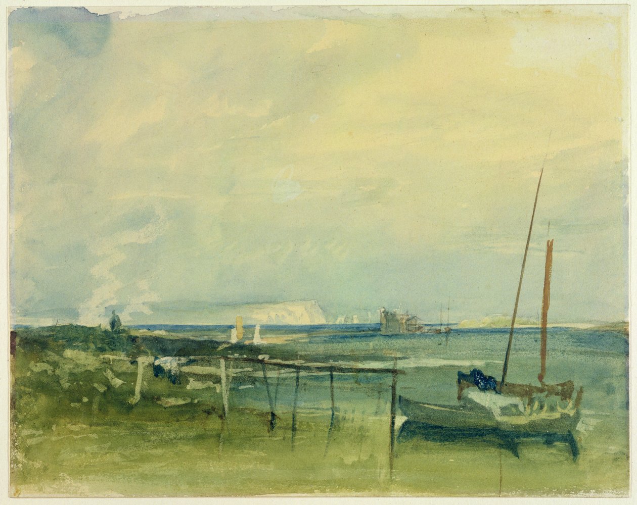 Coast Scene with White Cliffs and Boats on Shore by Joseph Mallord William Turner