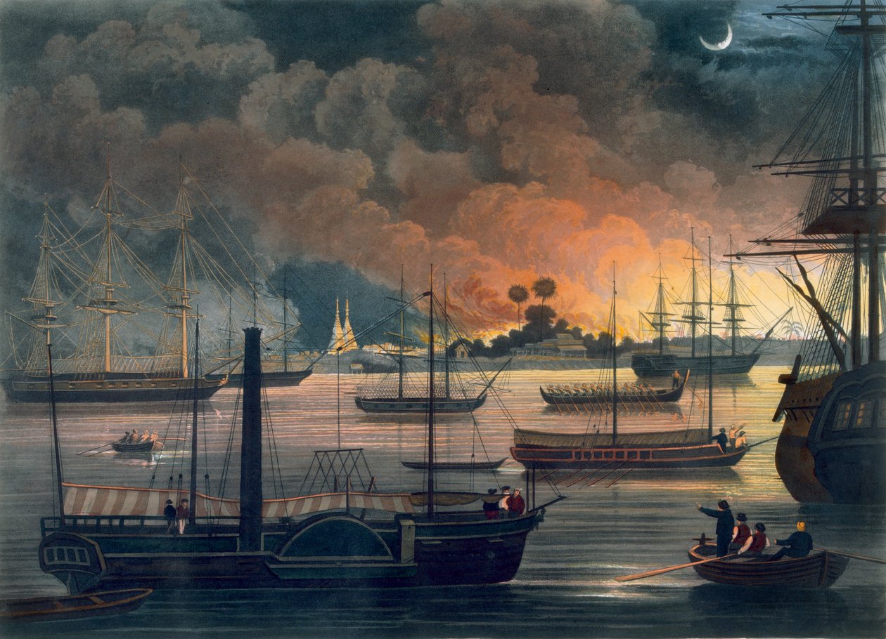 The Conflagration of Dalla on the Rangoon River, plate 17 from 