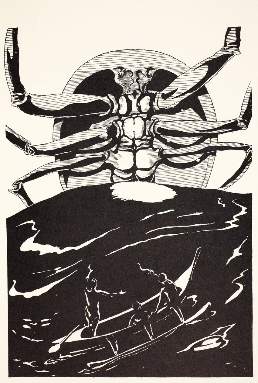 Pau Amma the Crab Rising Out of the Sea as Tall as the Smoke of Three Volcanoes, Illustration from 