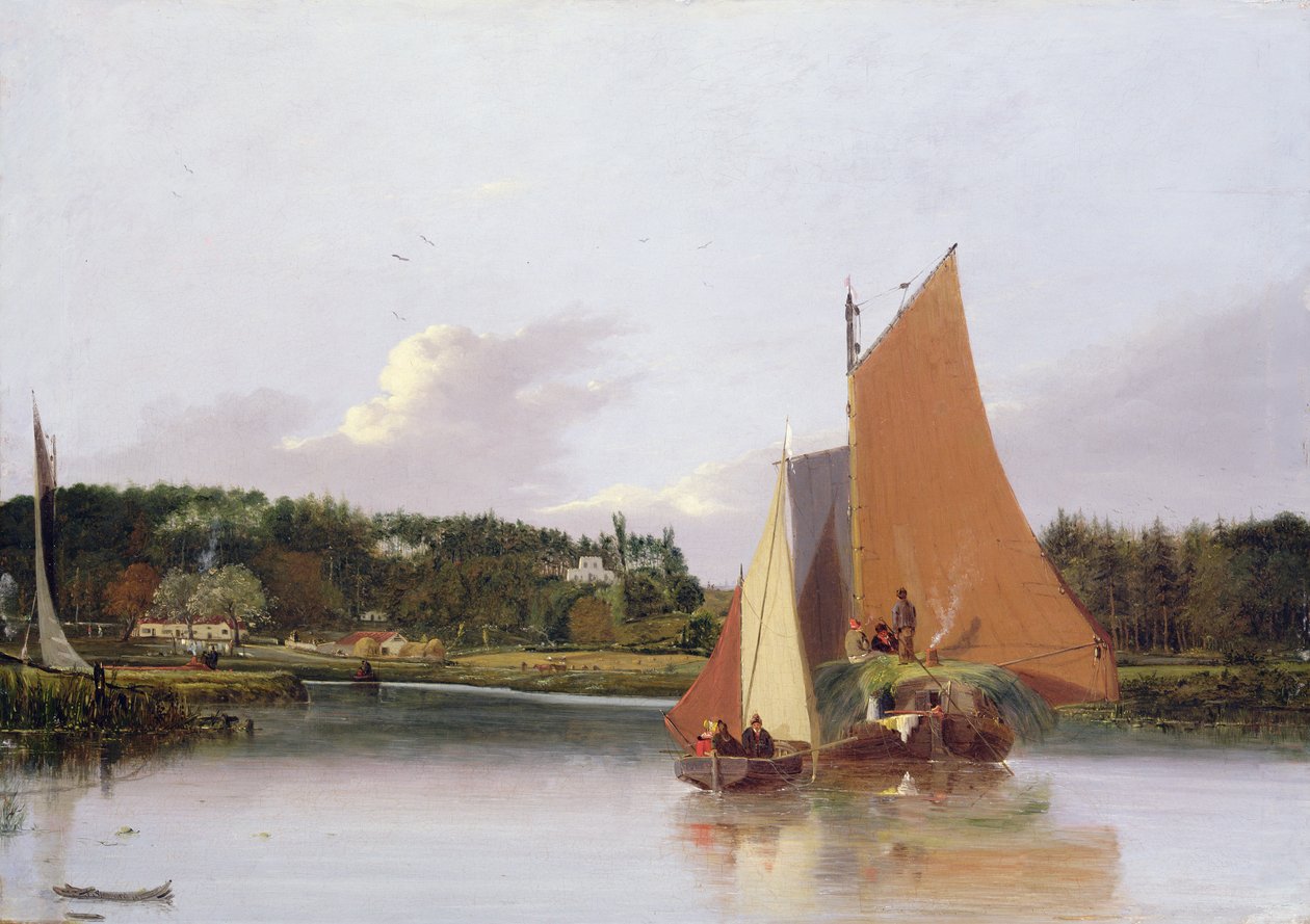 Boats on the Yare near Bramenton, Norfolk by Joseph Stannard
