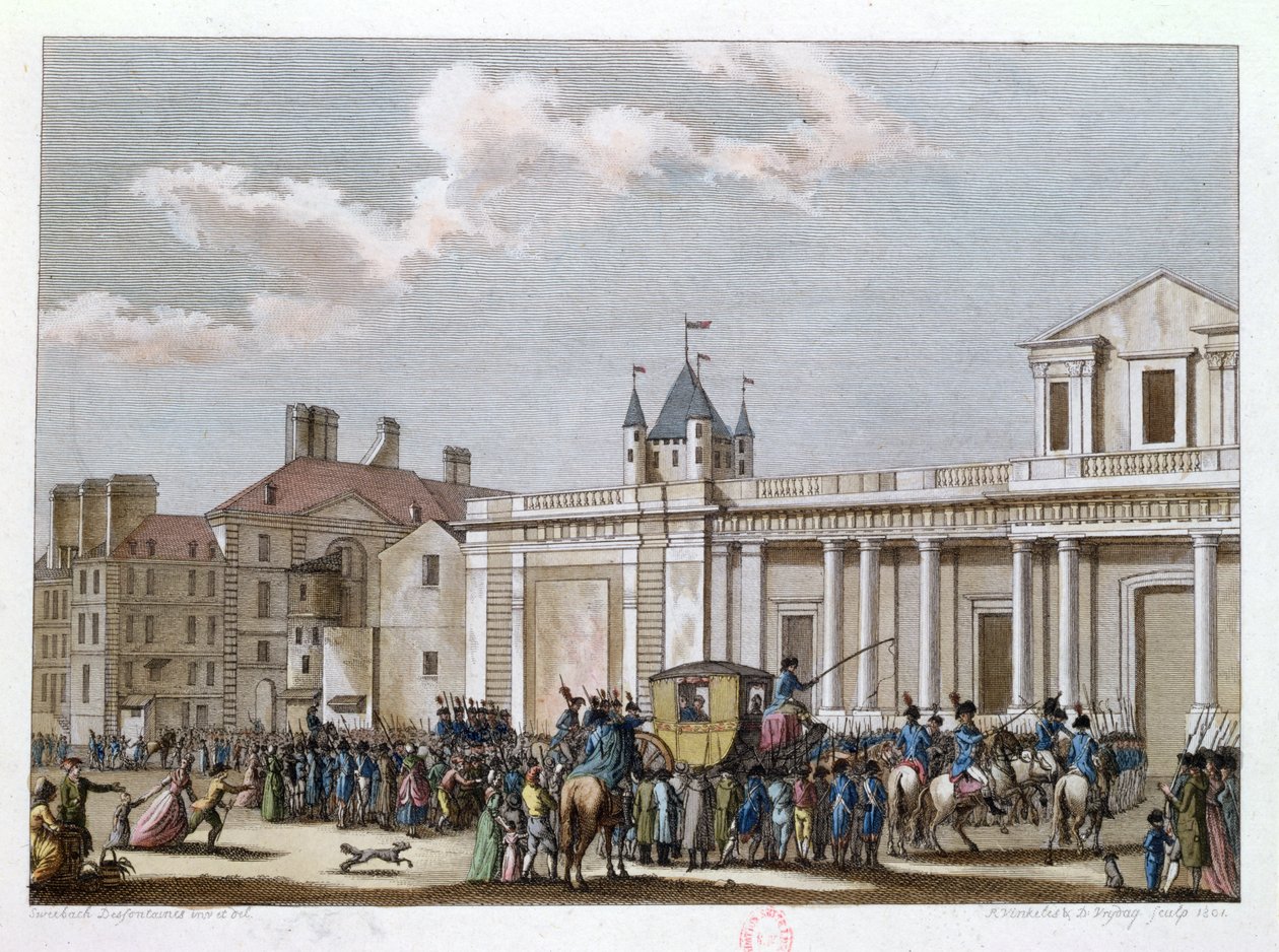 Louis XVI and his Family Taken to the Temple, 13th August 1792, engraved by Reinier Vinkeles and Daniel Vrydag by Joseph Swebach Desfontaines