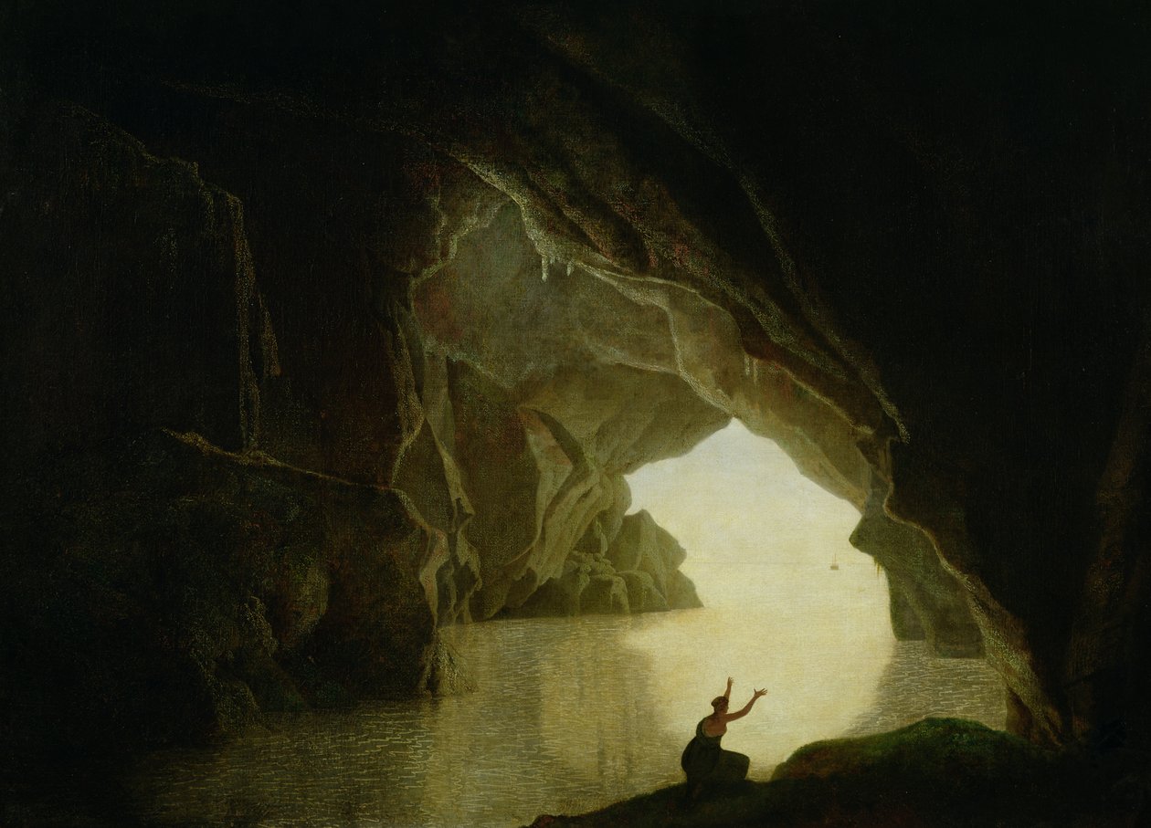 A Grotto in the Gulf of Salernum, with the figure of Julia, banished from Rome, exh. 1780 by Joseph Wright of Derby