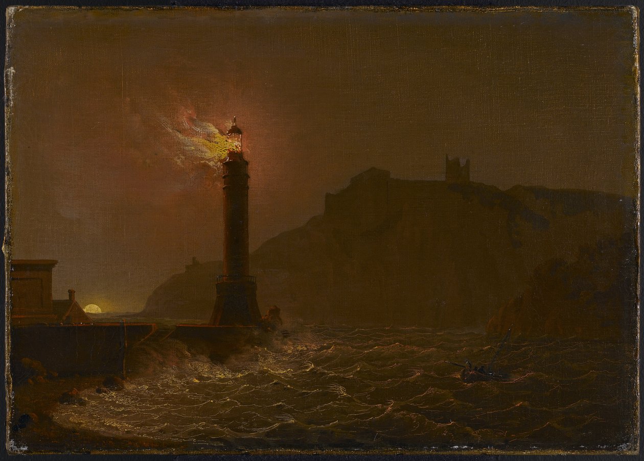 A Lighthouse on Fire at Night by Joseph Wright of Derby
