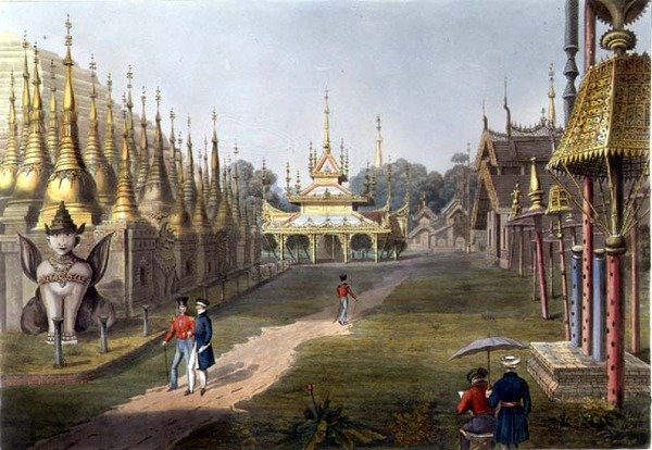 Scene upon the Terrace of the Great Dagon Pagoda at Rangoon Looking Towards the North, plate 5 from 