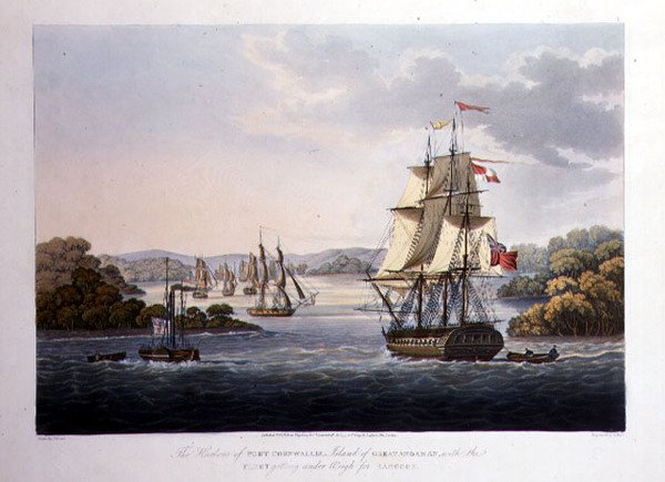 The Harbour of Port Cornwallis. Island of Great Andaman, with the Fleet Getting under Weigh for Rangoon, engraved by G. Hunt, pub. by Kingsbury & Co., London by Joseph (after) Moore