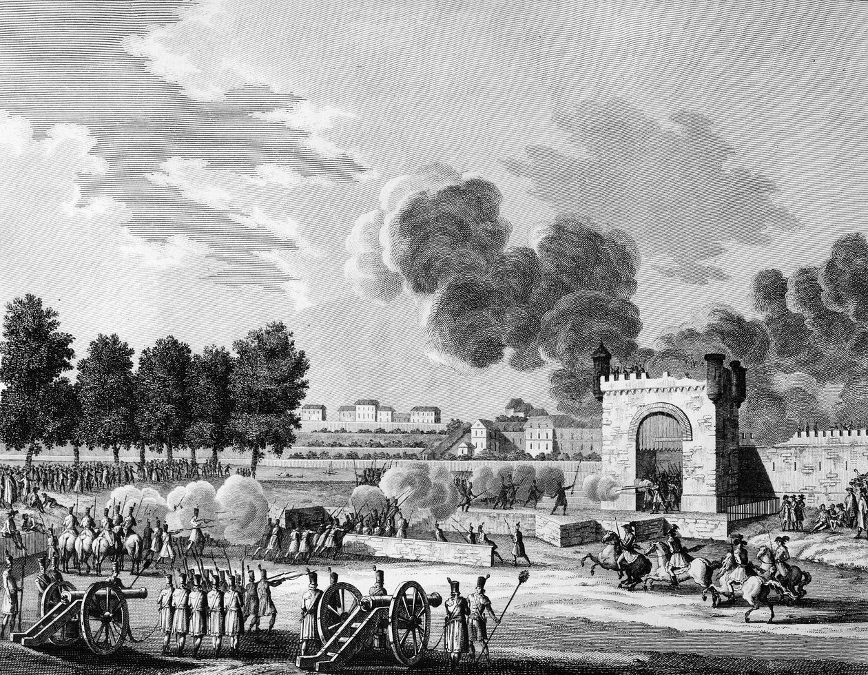 French revolution: Republican fete des victoires, fight of young students at the Champs de Mars in Paris on 21 October 1794. Engraving by Malapeau after Swebach - Desfontaines. Paris, Library of the Institute of History of Revolution by Joseph (after) Swebach Desfontaines