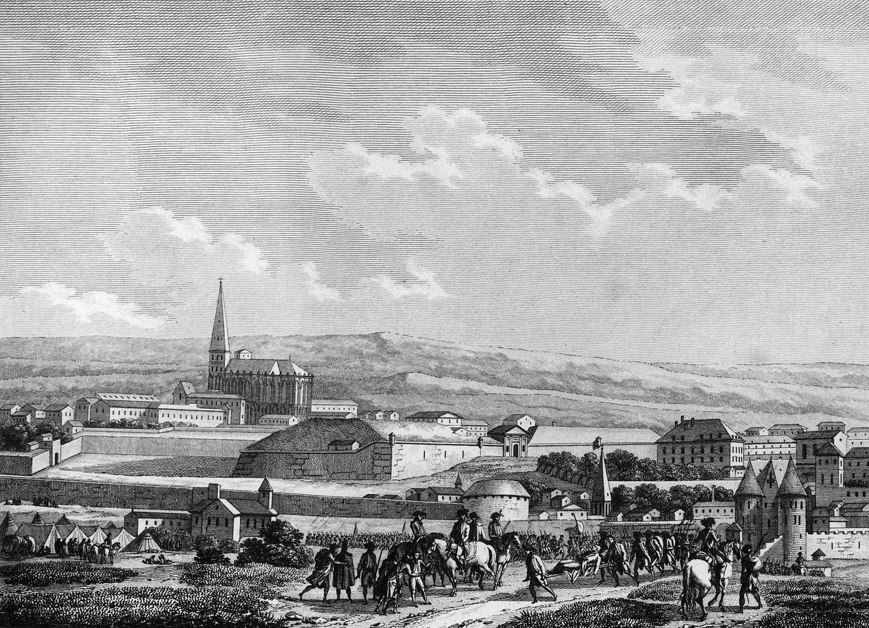 French revolution and counter-revolutionary movements. The Prussian Armee at the Battle of Verdun: Capture of Verdun and death of Nicolas Joseph Beaurepaire French officer (1740-1792), commander of the square on September 2 by Joseph (after) Swebach Desfontaines