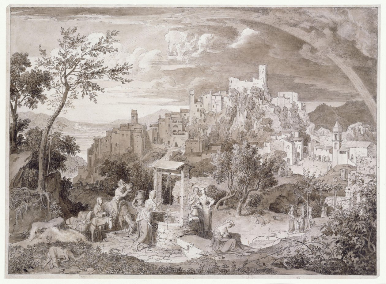 View of the City of Olevano (Province of Rome, Italy) with the Rainbow by Joseph Anton Koch