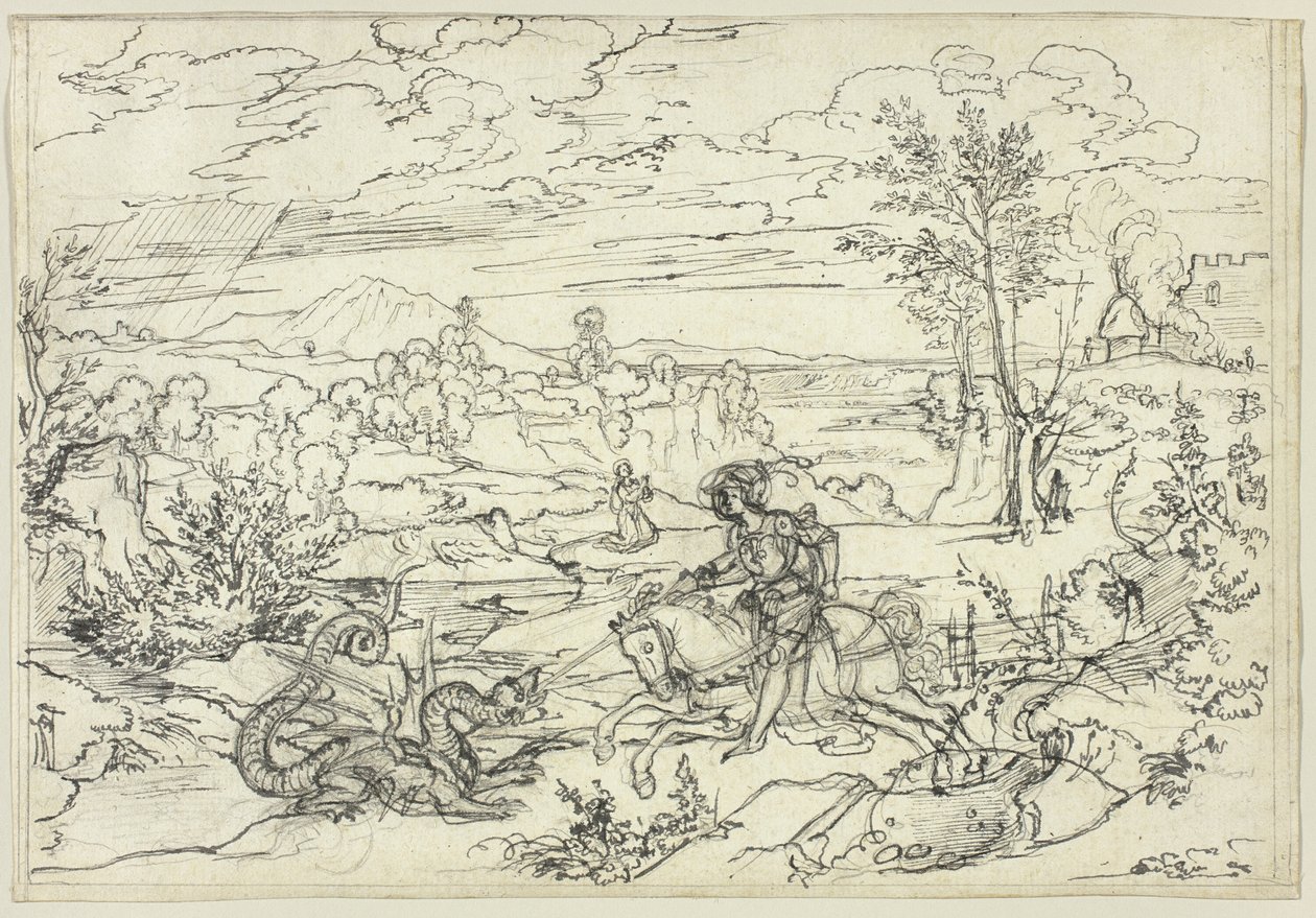 Landscape with Saint George and the Dragon and the Monte Soratte by Joseph Anton Koch