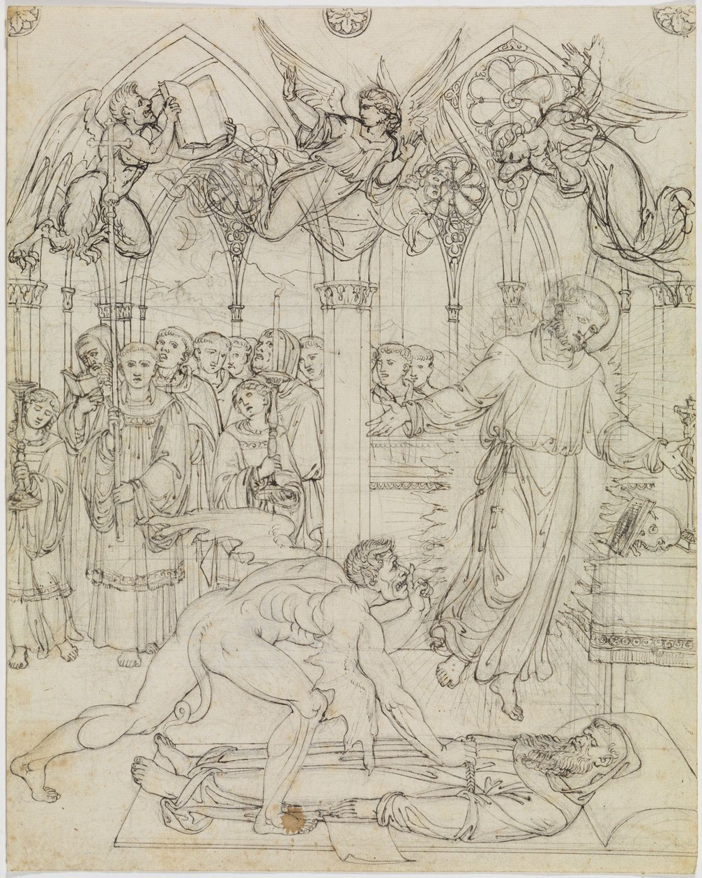 Dispute of St. Francis with Satan over the Soul of Monk Guido da Montefeltro (Dante Inferno, Canto 27, V 112) by Joseph Anton Koch
