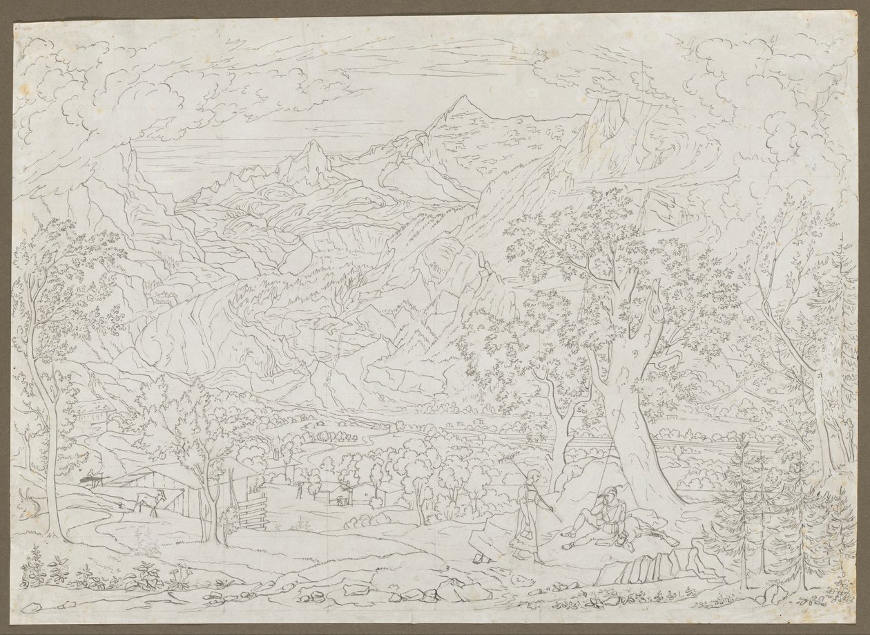 The Grindelwald Glacier with Hunter and Peasant Girl in Foreground by Joseph Anton Koch