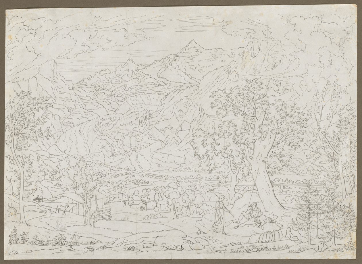 The Grindelwald Glacier with Hunter and Peasant Girl in Foreground, ca. 1823 by Joseph Anton Koch