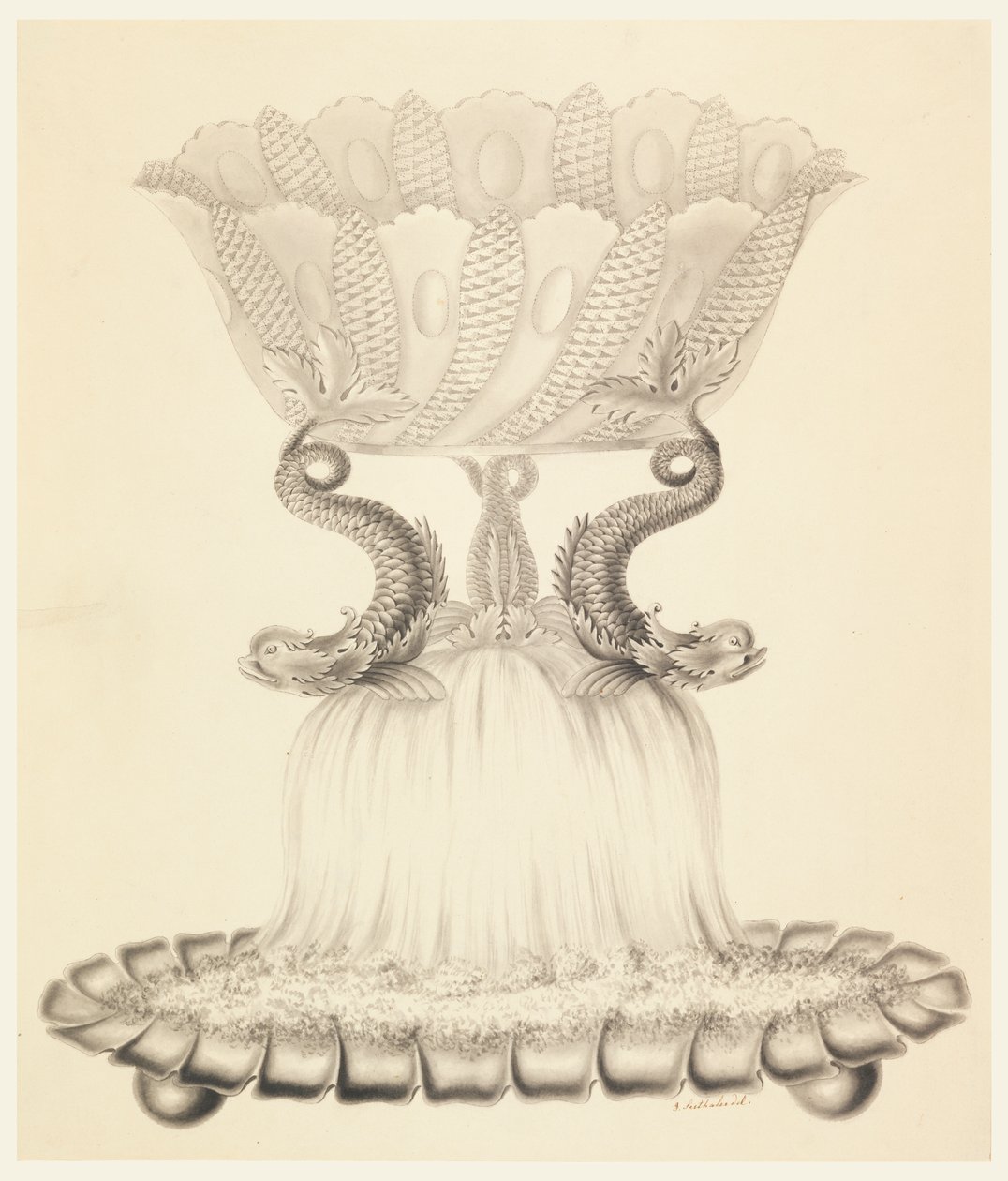 Design for a Silver and Crystal Compote by Joseph Anton Seethaler Ii