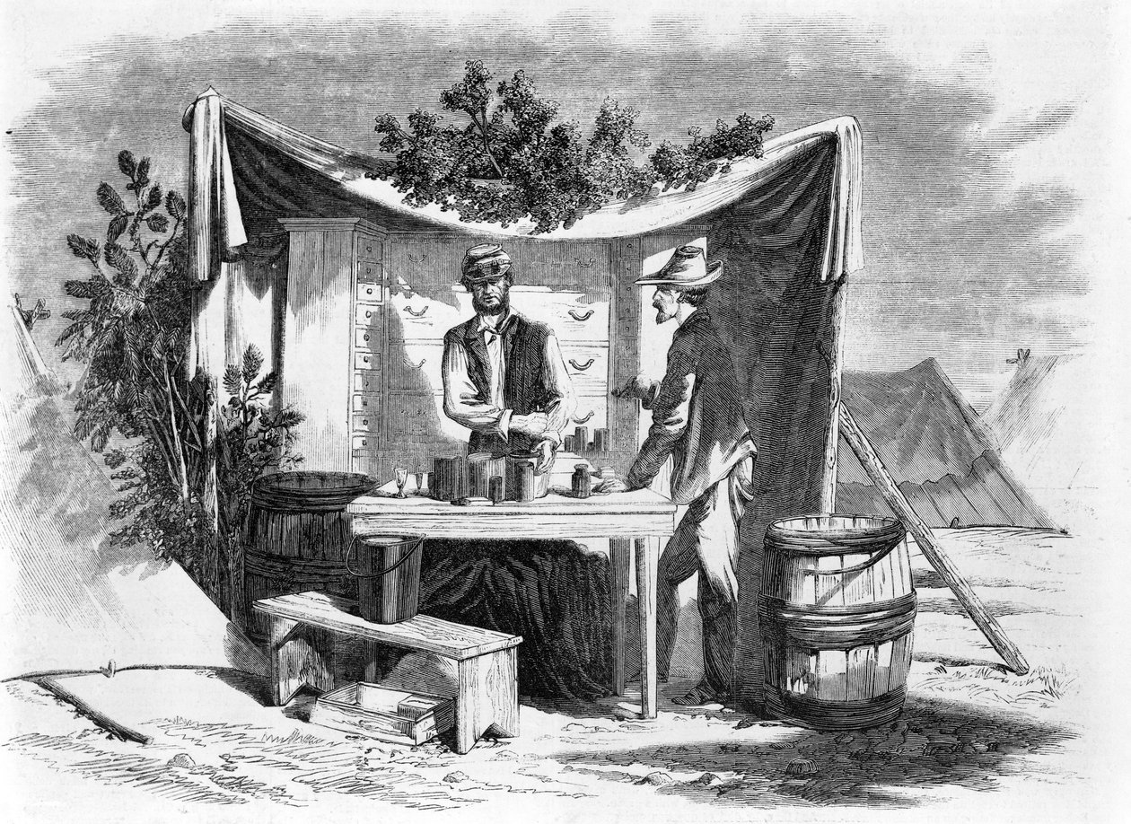 Camp Scenes - an Army Drug Store - the Hospital Steward, from a sketch by our special artist, Joseph Becker, 1864 by Joseph Becker