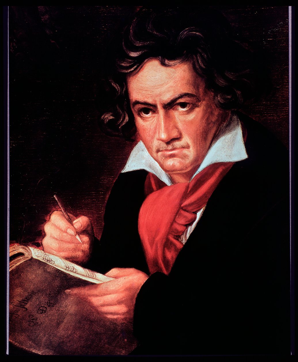Portrait of German composer Ludwig van Beethoven writing Missa solemnis by Joseph Carl (after) Stieler