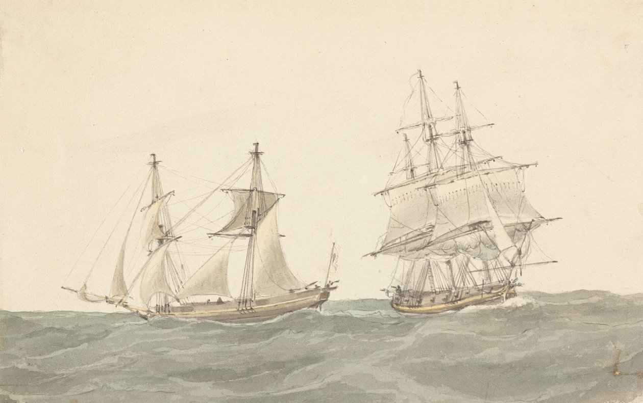 Barquentine and Frigate in Heavy Seas by Joseph Cartwright
