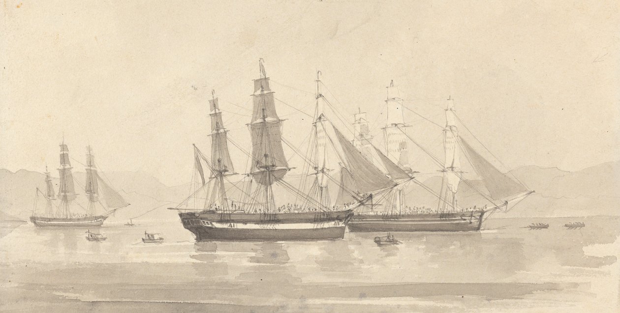 Three Ships with Barque-like Rigging by Joseph Cartwright