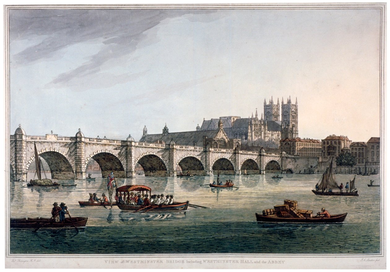 Westminster Bridge, Westminster Abbey and Westminster Hall, London by Joseph Constantine Stadler