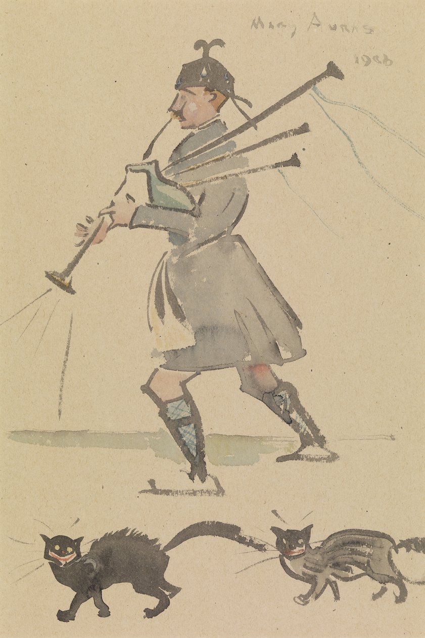 Highlander Playing Bagpipes by Joseph Crawhall