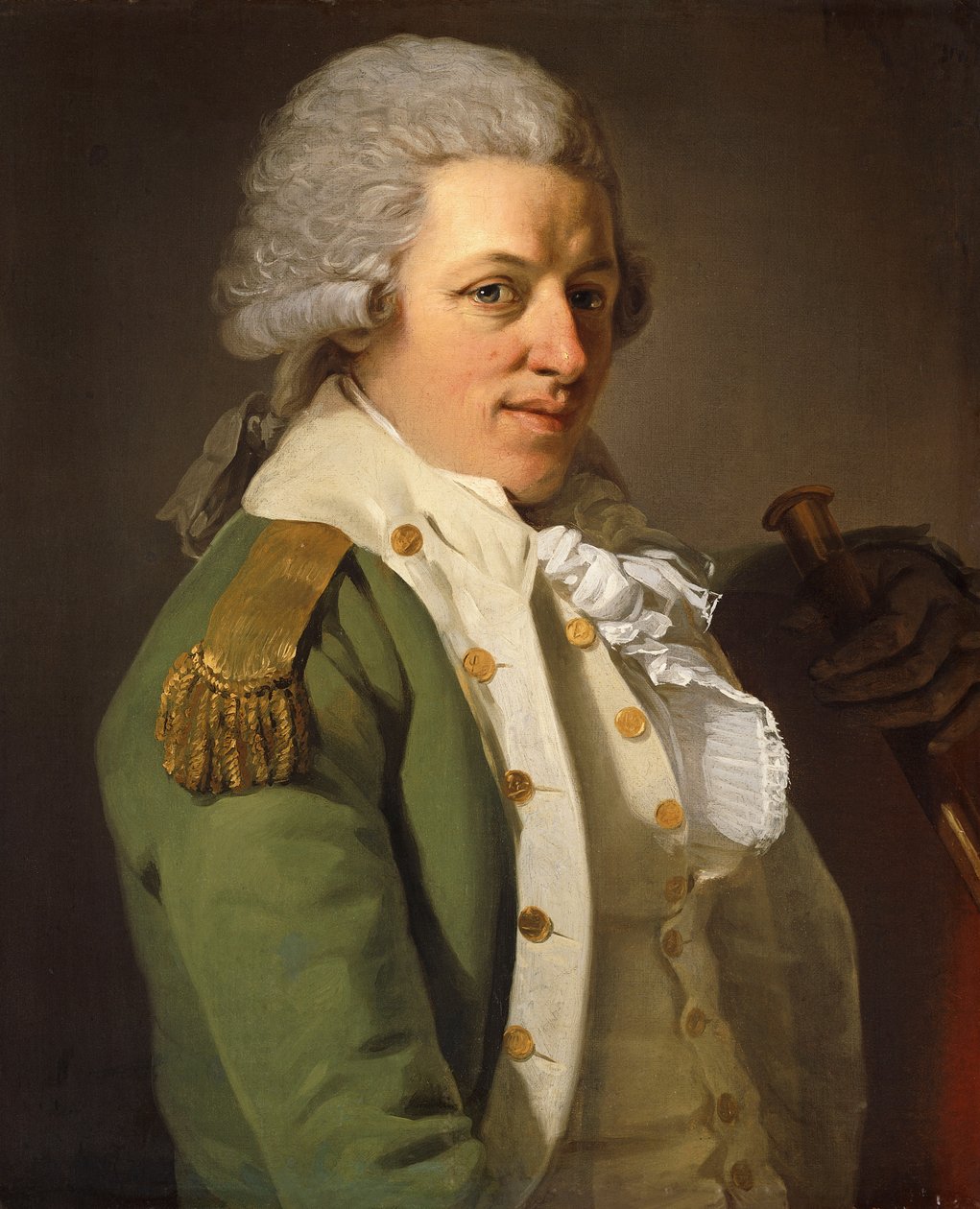 Portrait of the Artist, Half Length, Wearing a Green Jacket and Holding a Cane by Joseph Ducreux