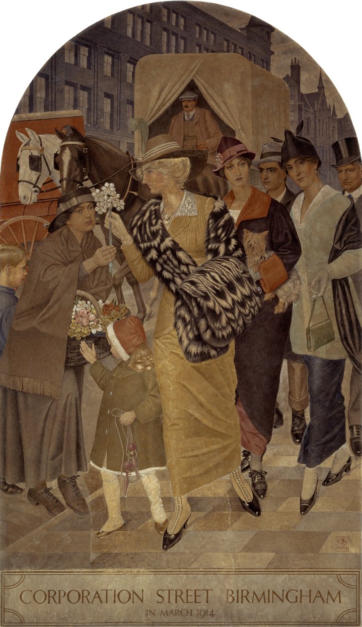 Corporation Street, Birmingham in March 1914 by Joseph Edward Southall