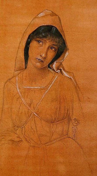 Girl wearing a cloak by Joseph Edward Southall