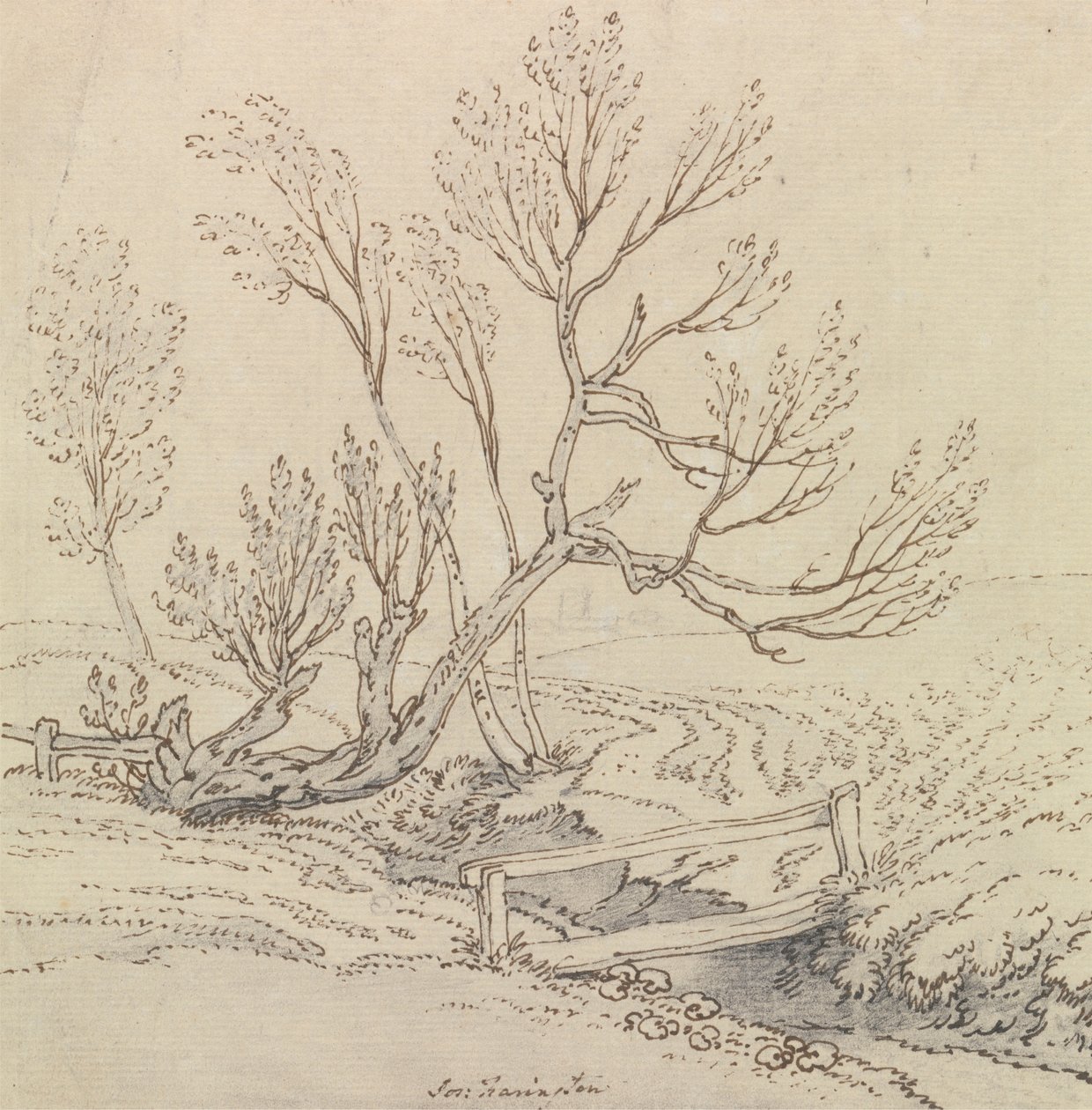 Footbridge Over a Stream Near a Willow Tree by Joseph Farington