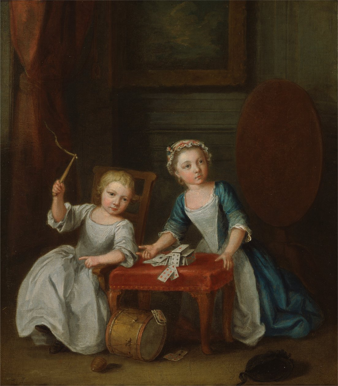 Two Children of the Nollekens Family, Probably Jacobus and Maria Sophia, Playing with a Top and Playing Cards, 1745 by Joseph Francis Nollekens