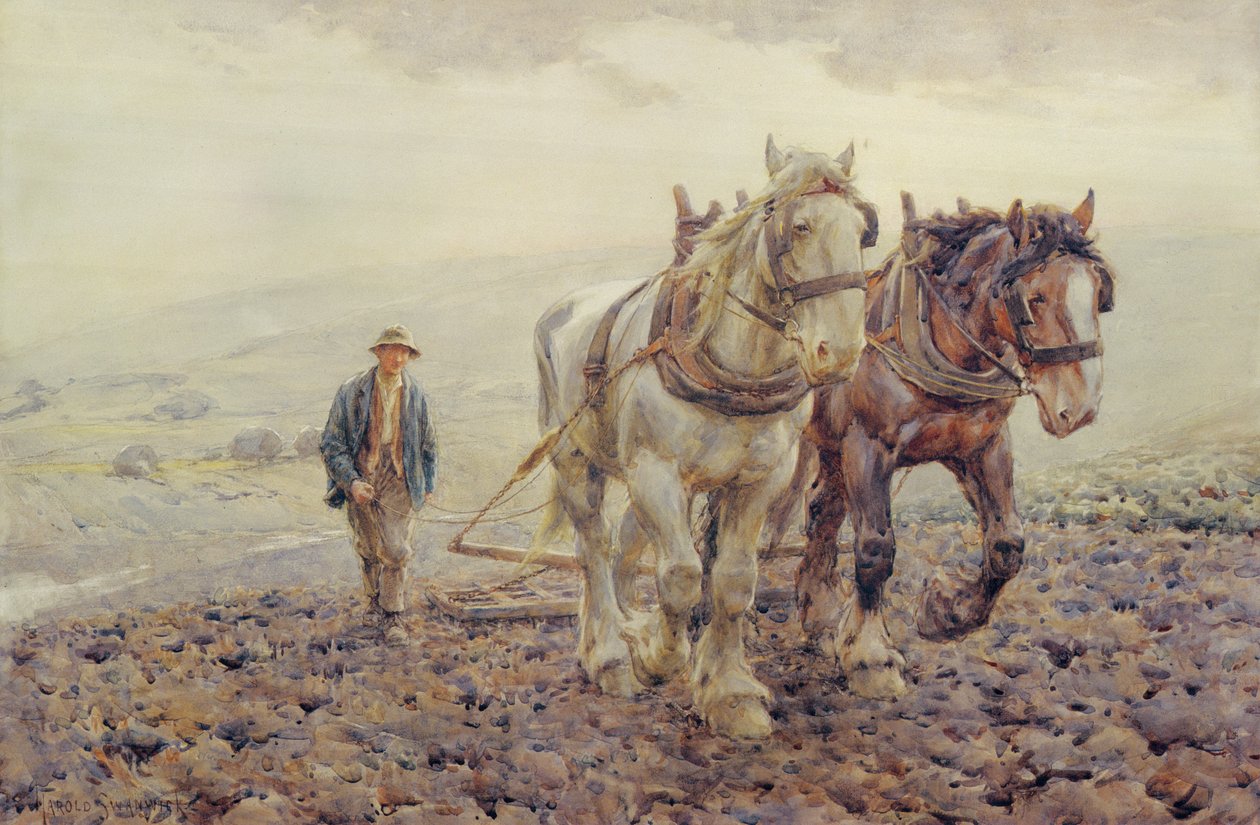 Harrowing on the South Downs Near Willmington, Sussex by Joseph Harold Swanwick