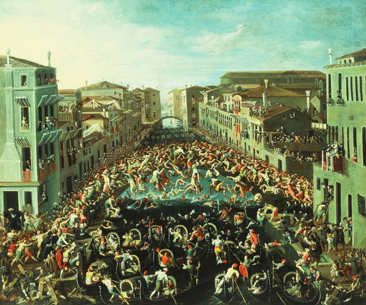 The Fight between the Nicolotti and the Castellani, on the Ponte dei Pugni, Venice by Joseph Heintz