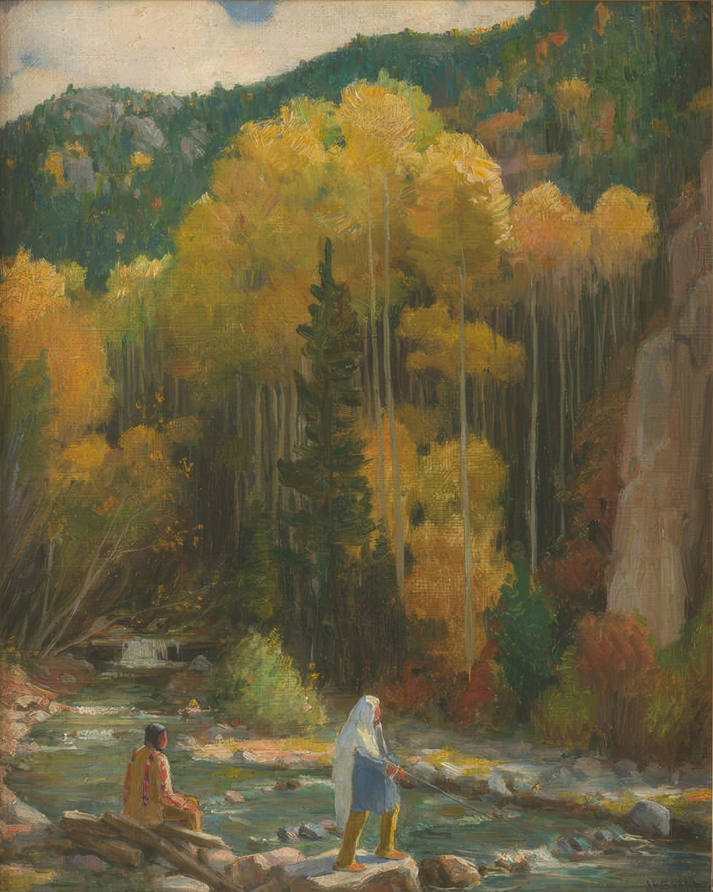 Indians Fishing, Taos Canyon by Joseph Henry Sharp