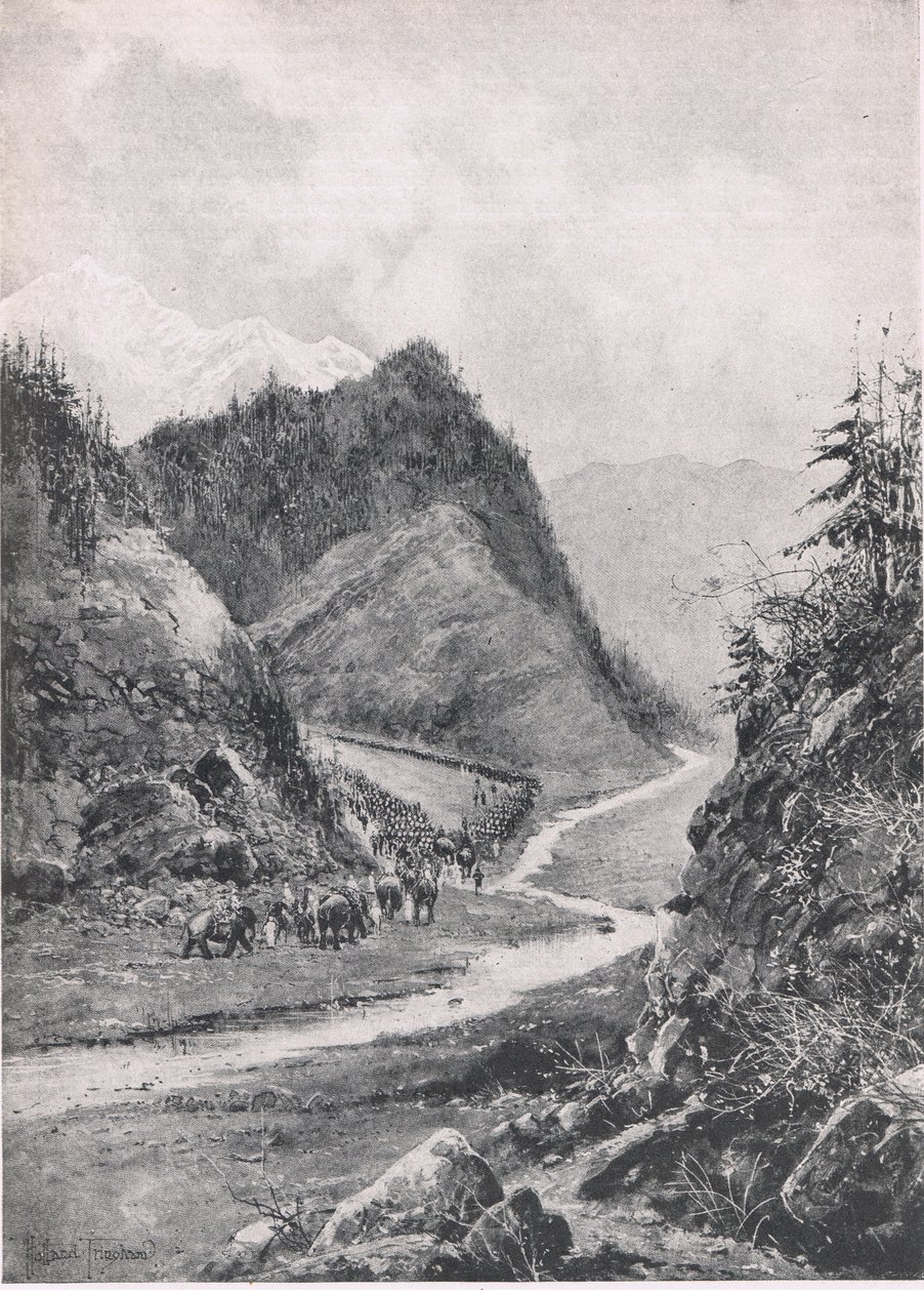 Afghanistan: The March of the Kabul Column to Kandahar, August 1880 (Illustration from British Battles on Land and Sea, 1915) by Joseph Holland Tringham