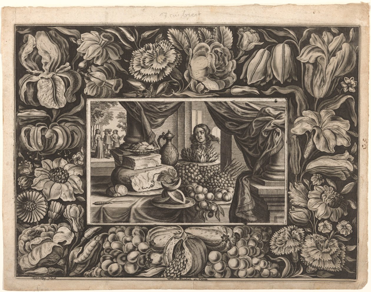 Still Life of Cheese and Fruit with Ornamental Border by Joseph Kling
