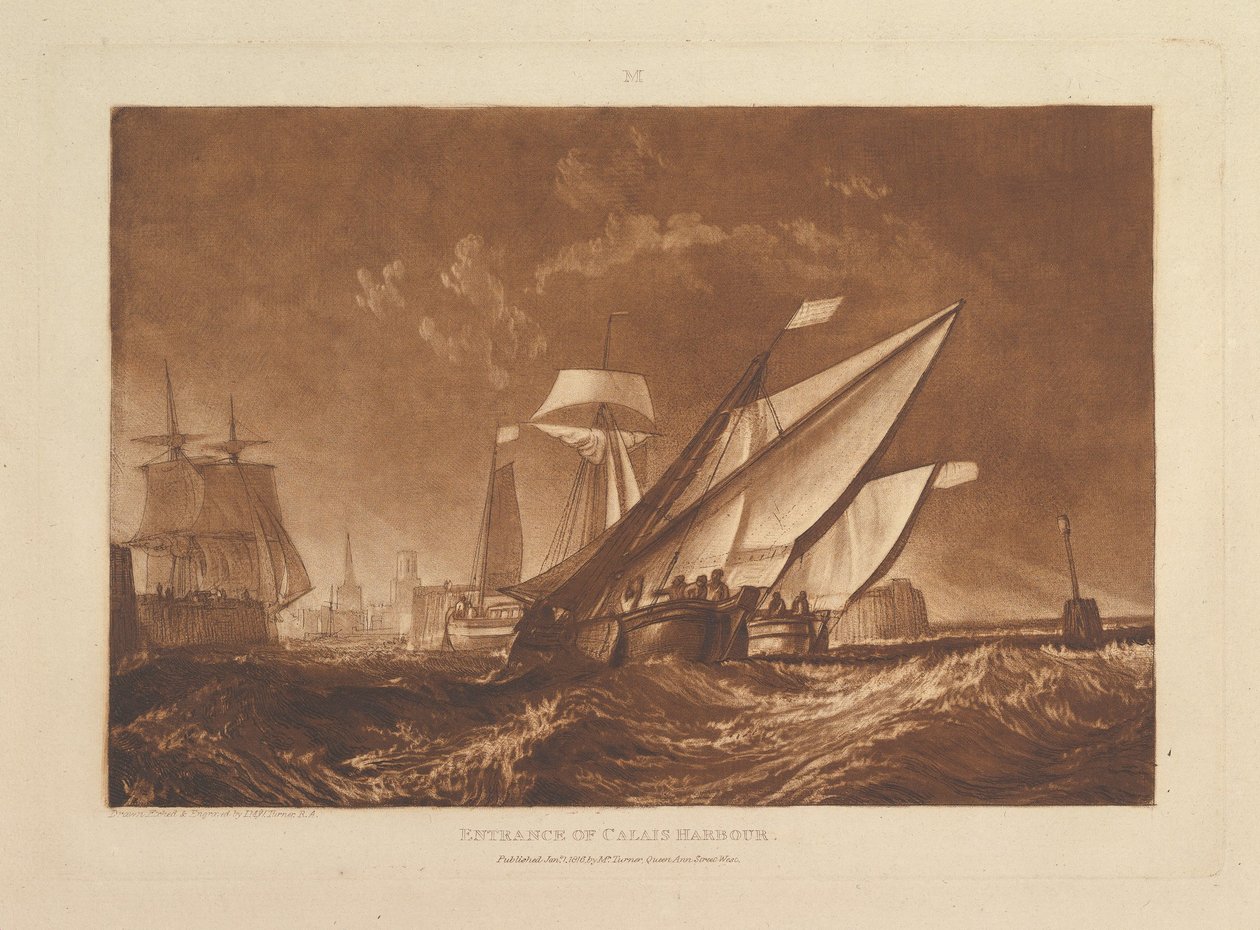 Entrance of Calais Harbour, part XI, plate 55 from "Liber Studiorum" by Joseph Mallord William Turner