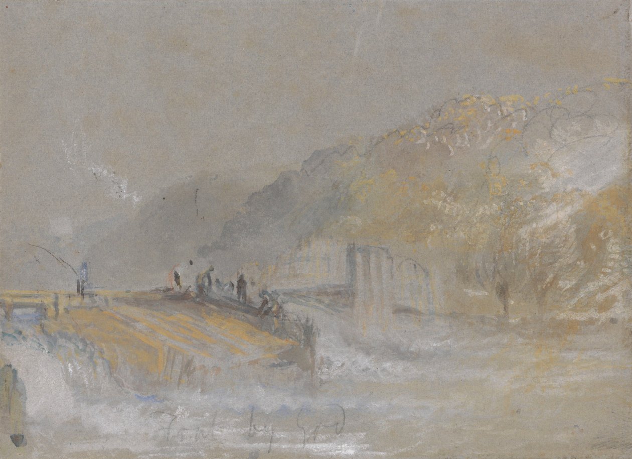 Foul by God: River Landscape with Anglers Fishing From a Weir by Joseph Mallord William Turner