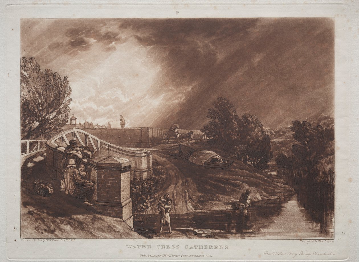 Liber Studiorum: Watercress Gatherers, Rails Head, Ferry Bridge, Twickenham by Joseph Mallord William Turner