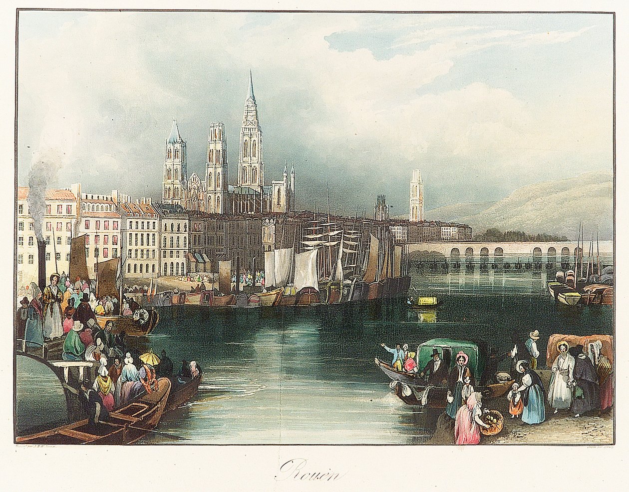 Rouen (France). Lithography by Joseph Mallord William Turner (1775-1851) by Joseph Mallord William Turner
