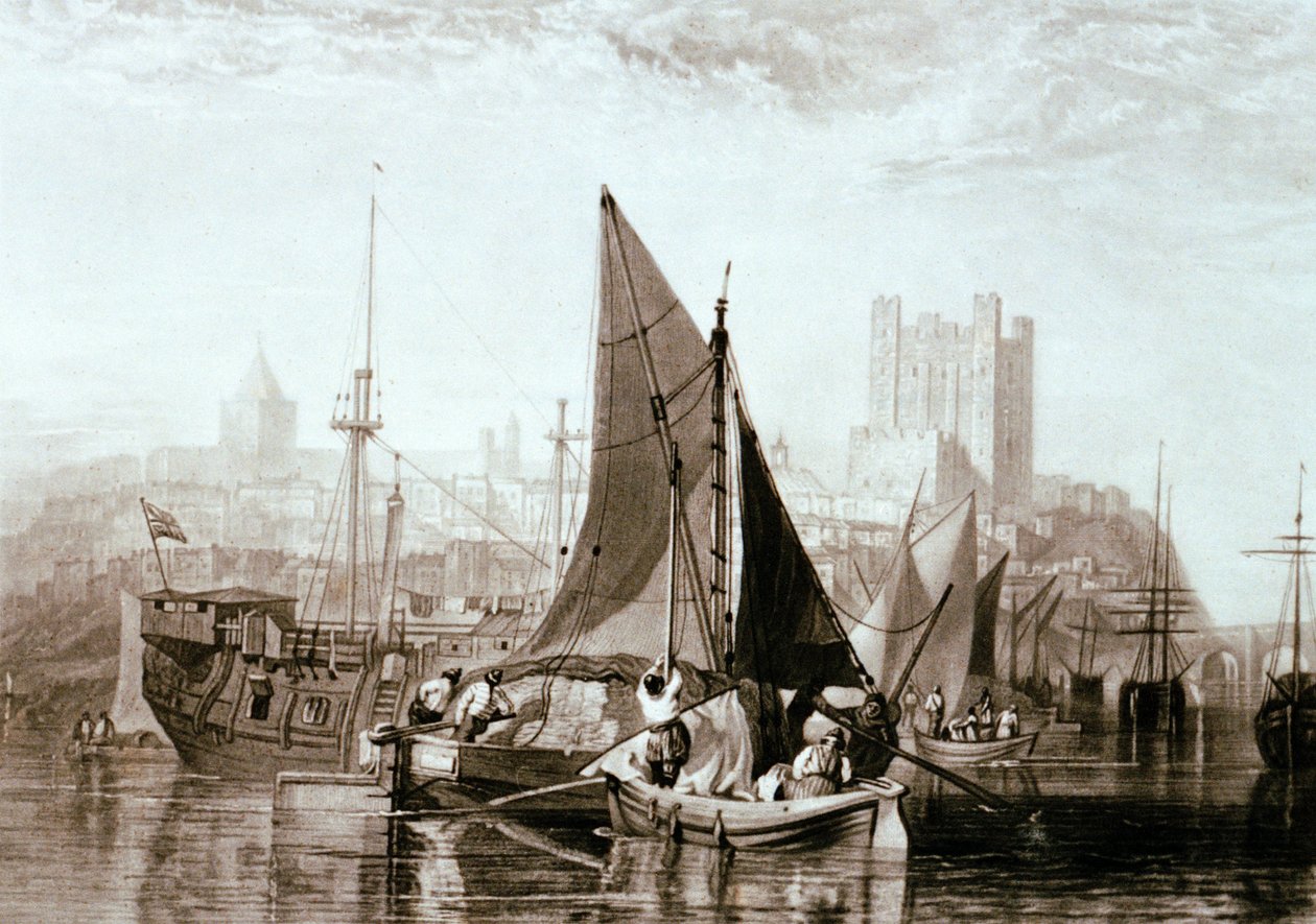 Thames Barge Carrying Hay, a Prison Hulk and Other Shipping at Rochester, on the River Medway by Joseph Mallord William Turner