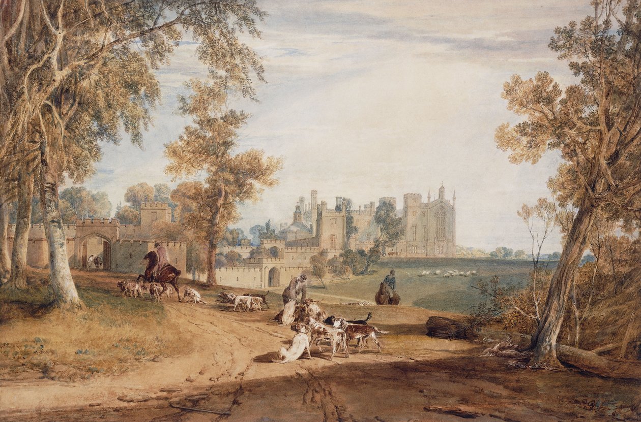 The North-West Front, Cassiobury, with Hounds and Huntsmen by Joseph Mallord William Turner