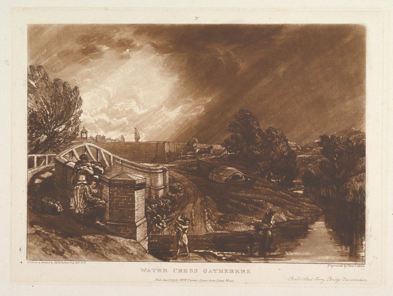 Water Cress Gatherers, Rails Head Ferry Bridge, Twickenham (Liber Studiorum) by Joseph Mallord William Turner