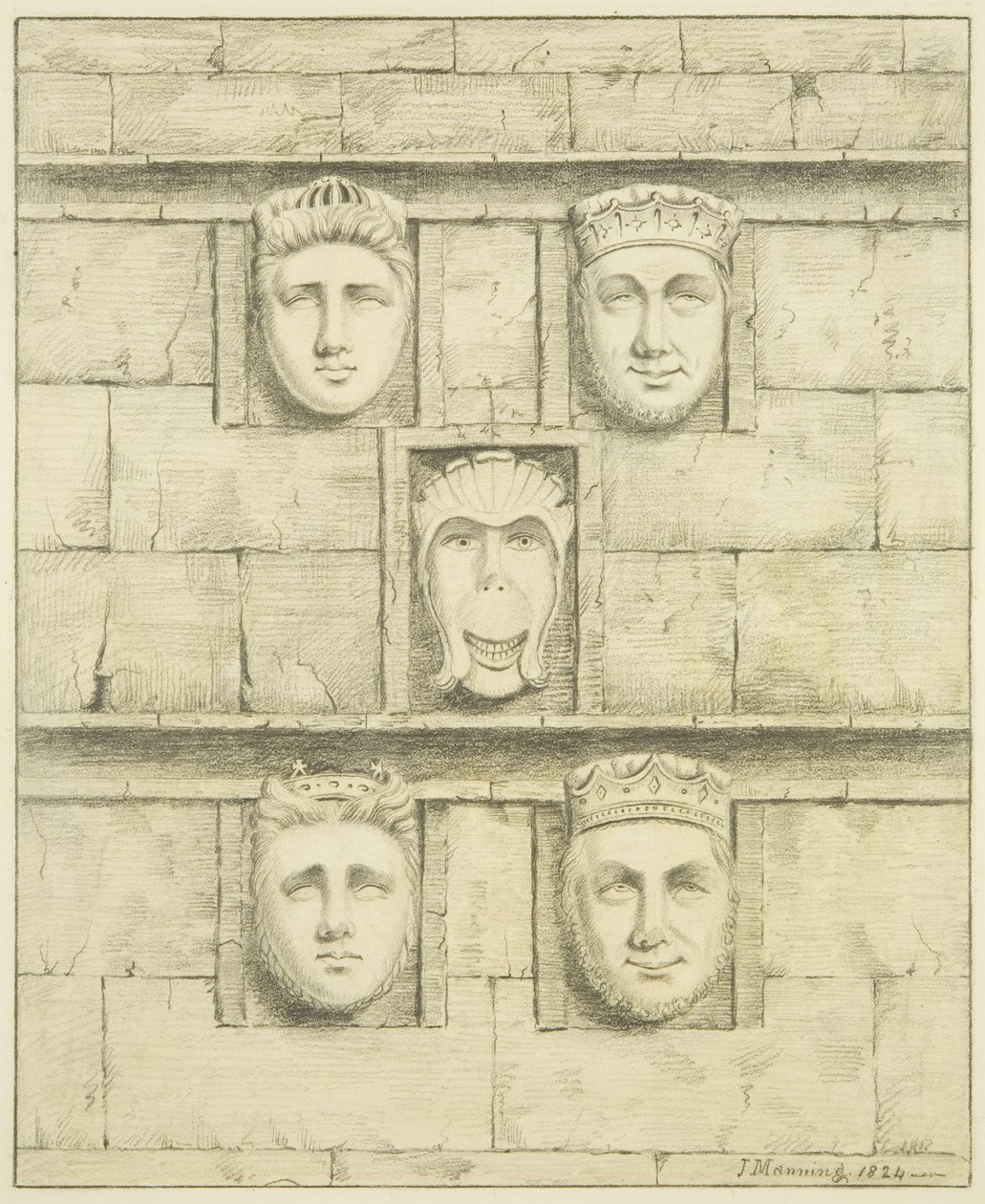 Five corbels at Black Castle, Brislington, 1824 by Joseph Manning