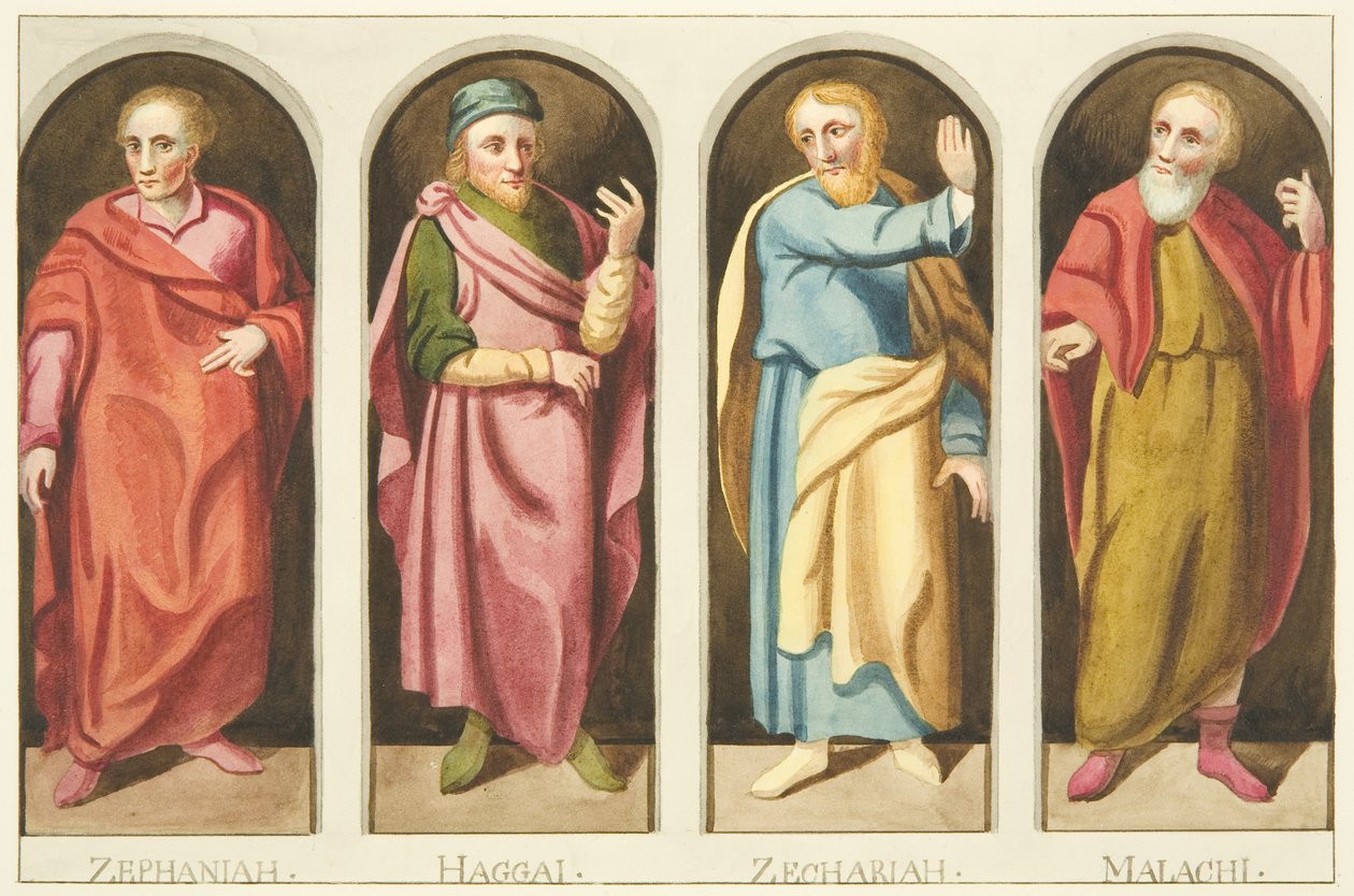 Four minor prophets painted on west side of screen dividing the nave from the choir of Bristol Cathedral by Joseph Manning