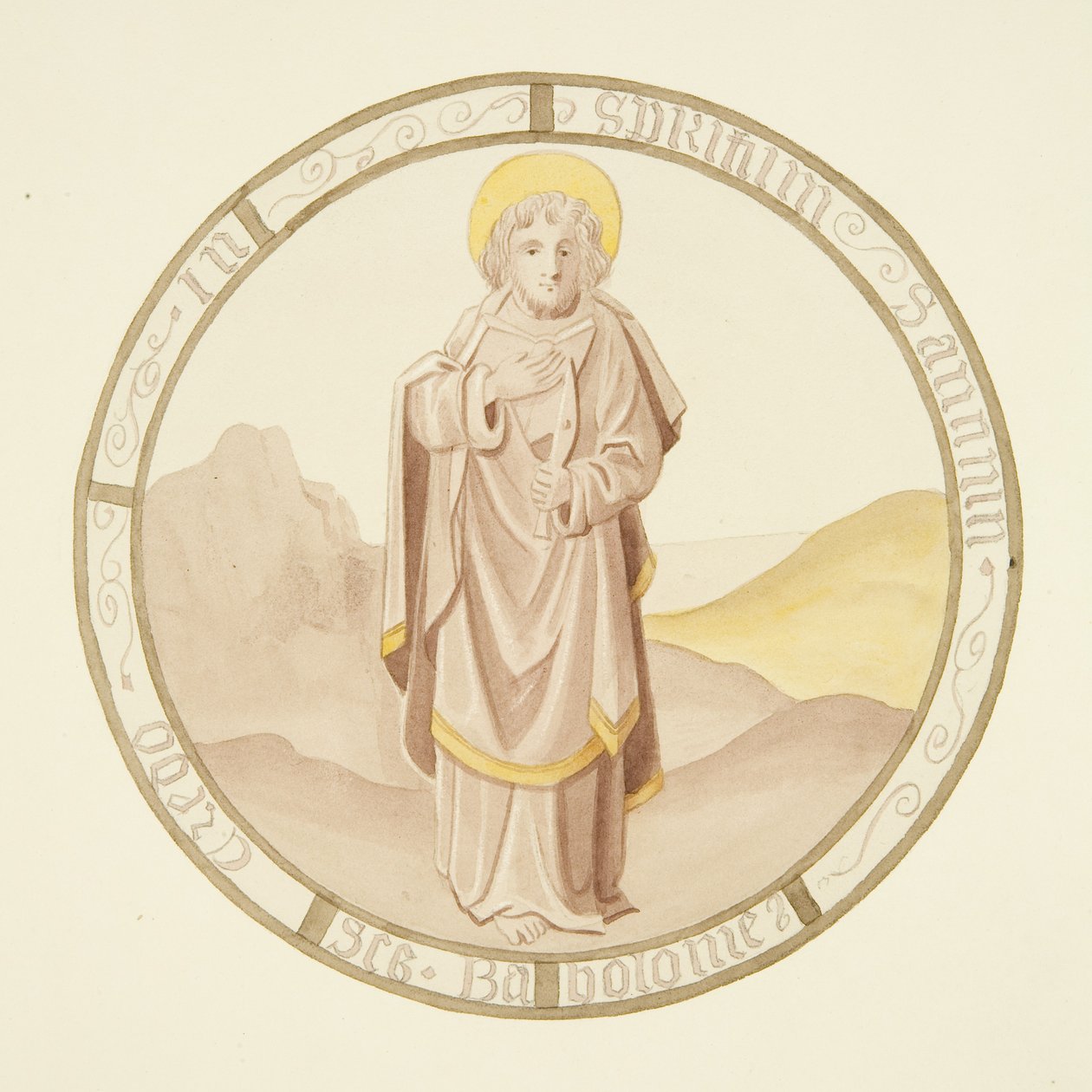 Stained glass in window of private chapel of Bishop