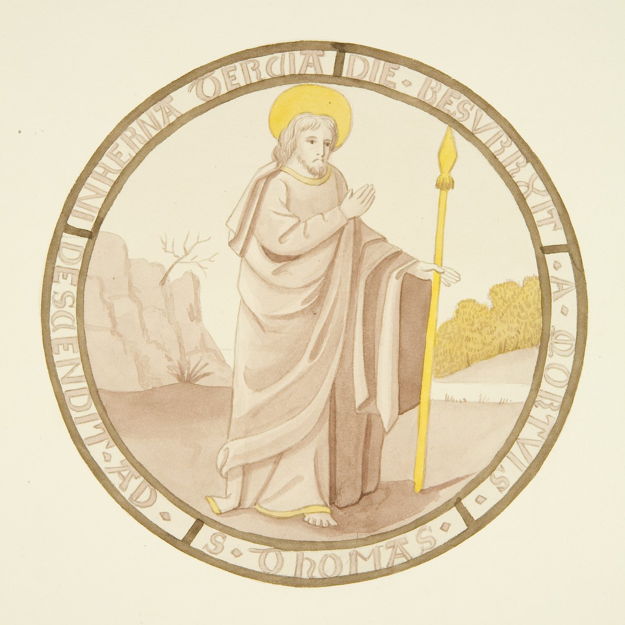 Stained glass in window of private chapel of Bishop