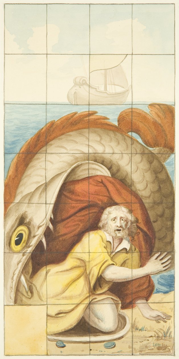 Stained Glass Window at East End of the North Aisle of Bristol Cathedral Showing Jonah and the Whale by Joseph Manning